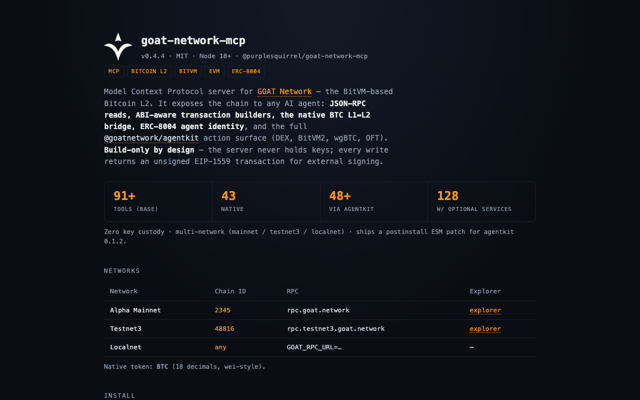 goat-network-mcp — Bitcoin L2 MCP server