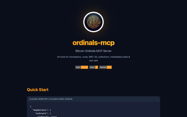 ordinals-mcp — Bitcoin Ordinals MCP Server