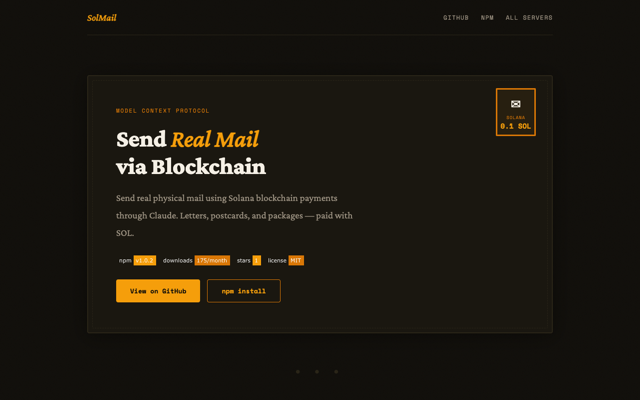 solmail-mcp — Solana Physical Mail MCP